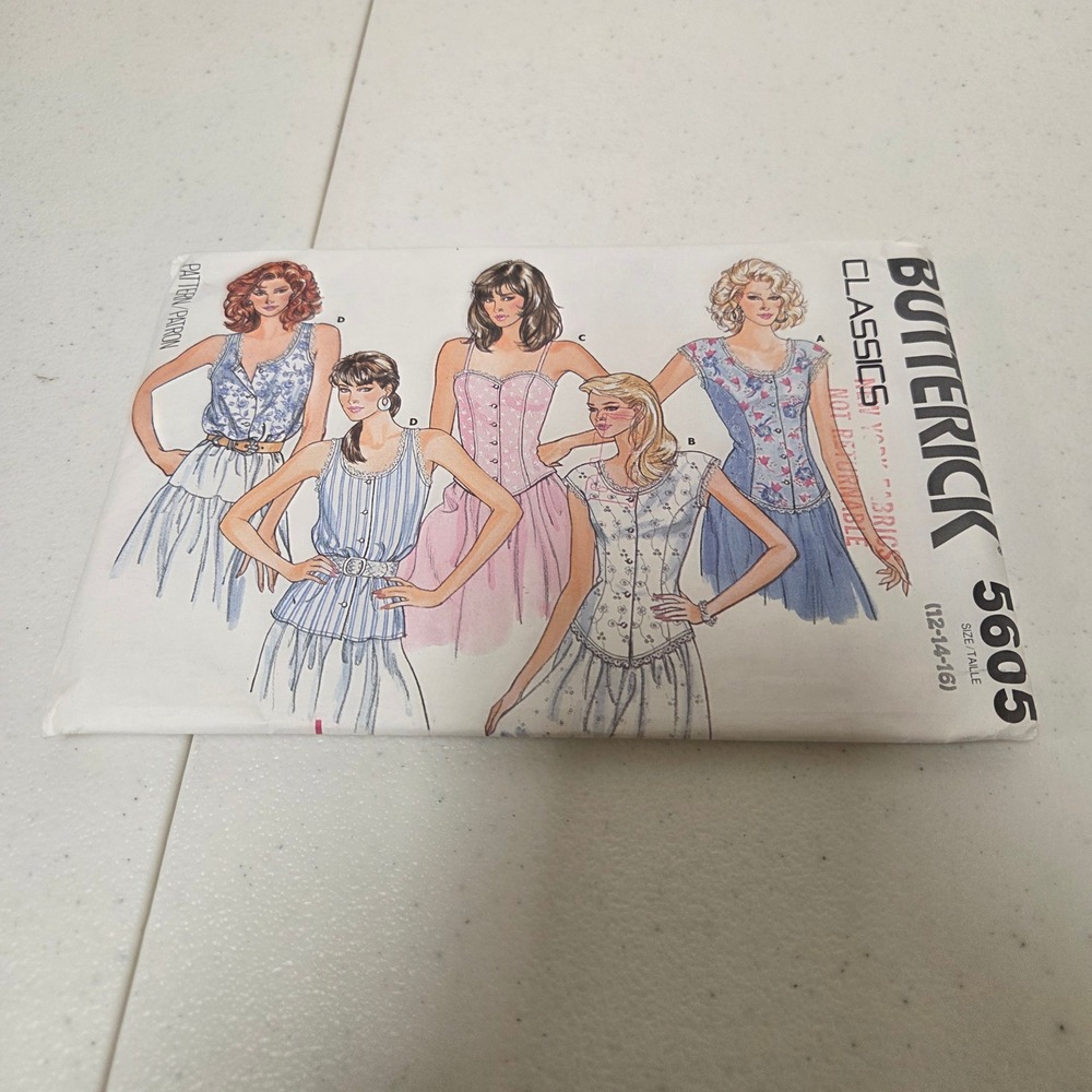 Vintage Butterick 5605 Classics Misses Tops Sewing Pattern Size 12-14-16 80s